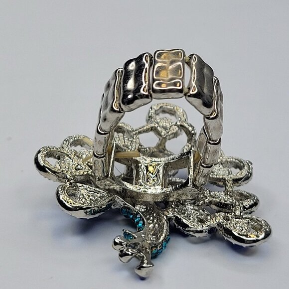 PEACOCK Ring Blue Crystals Stretch Band Ring - Picture 5 of 11
